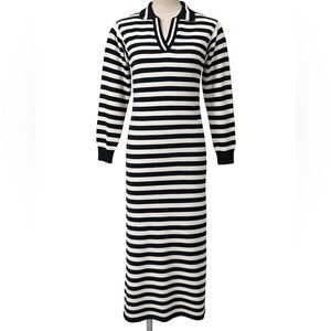Blu Pepper Black and White Striped Collared Long Sleeve Sweater Dress Medium
